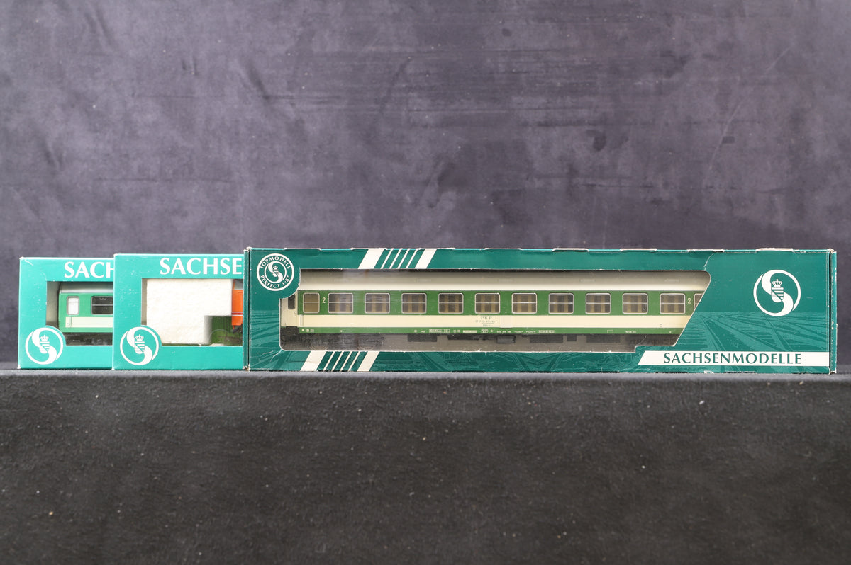 Sachsen Models HO Rake Of 3 PKP Orange, Green &amp; Cream Coaches Inc. 74717, 74720 &amp; 14349