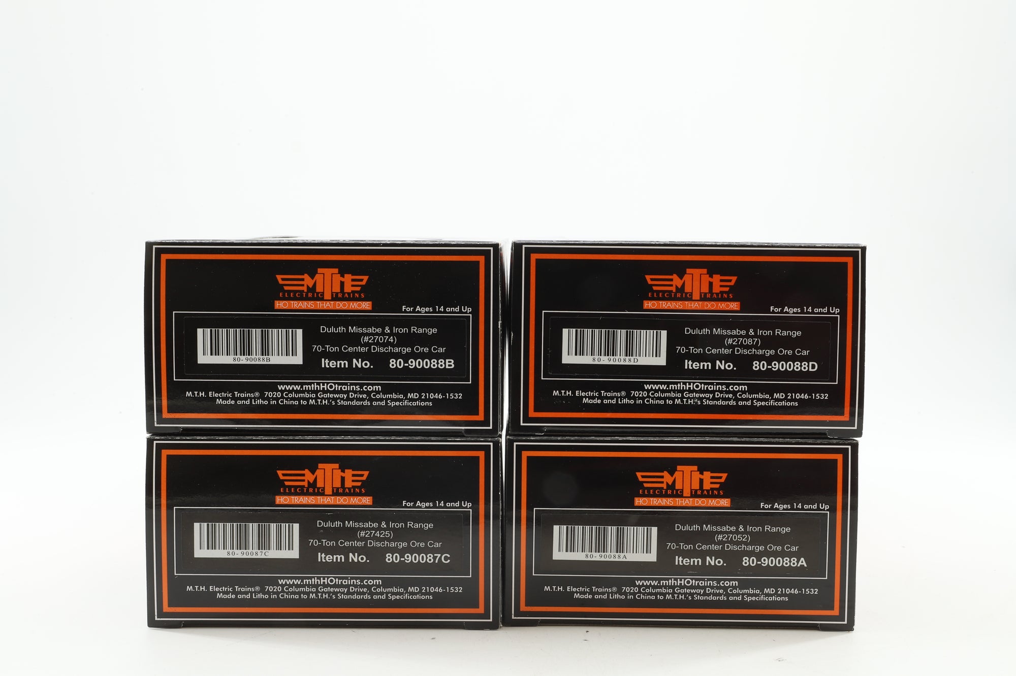 MTH HO 80-90089 4-Pack of 70T Centre Discharge Ore Cars in DMIR Livery