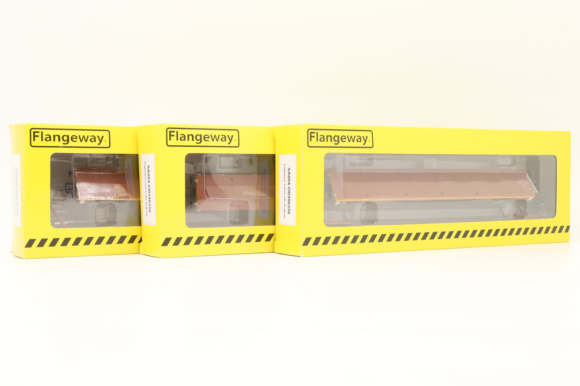 Flangeway OO SA004 Rake Of 3 Salmon Bogie Flat Wagon Engineers Yellow 'DB996256'