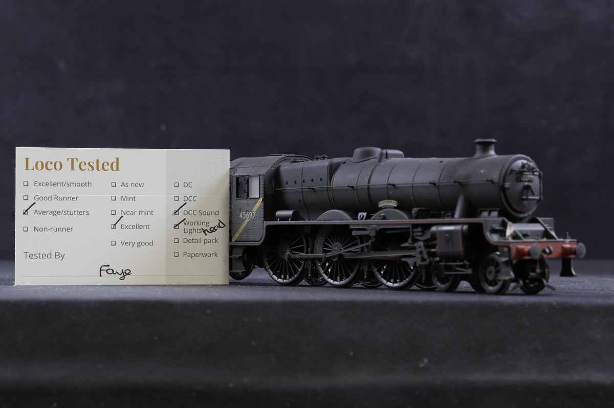 Bachmann OO 31-178DC Jubilee Class &#39;45697&#39; &#39;Achilles&#39; BR Green Yellow Cab Stripe L/C Weathered, DCC Sound