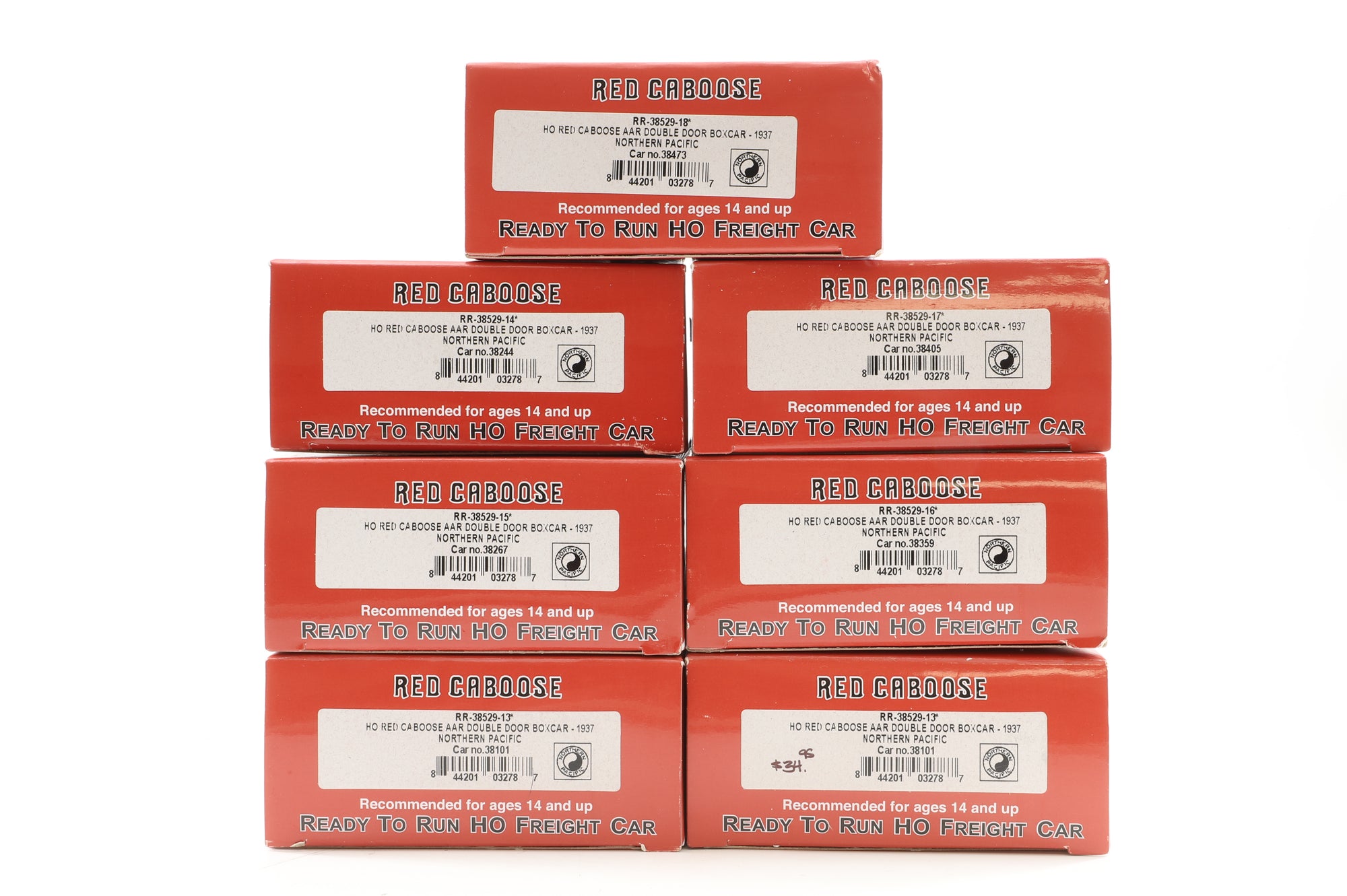 Red Caboose HO Rake Of 7 Northern Pacific Box Cars Inc. RR38529-14, -15, -13 x2, -18, -17, &-16