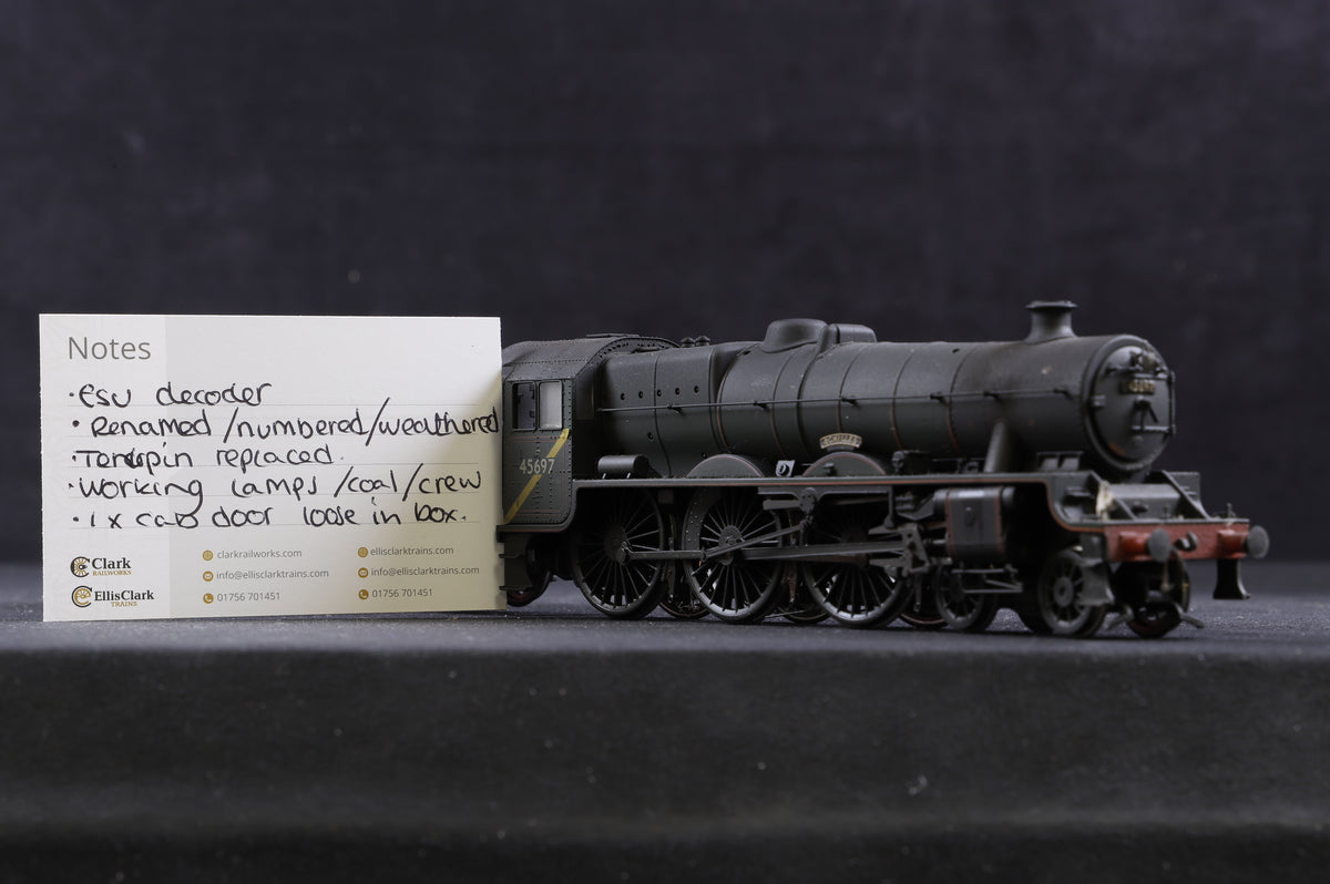 Bachmann OO 31-178DC Jubilee Class &#39;45697&#39; &#39;Achilles&#39; BR Green Yellow Cab Stripe L/C Weathered, DCC Sound