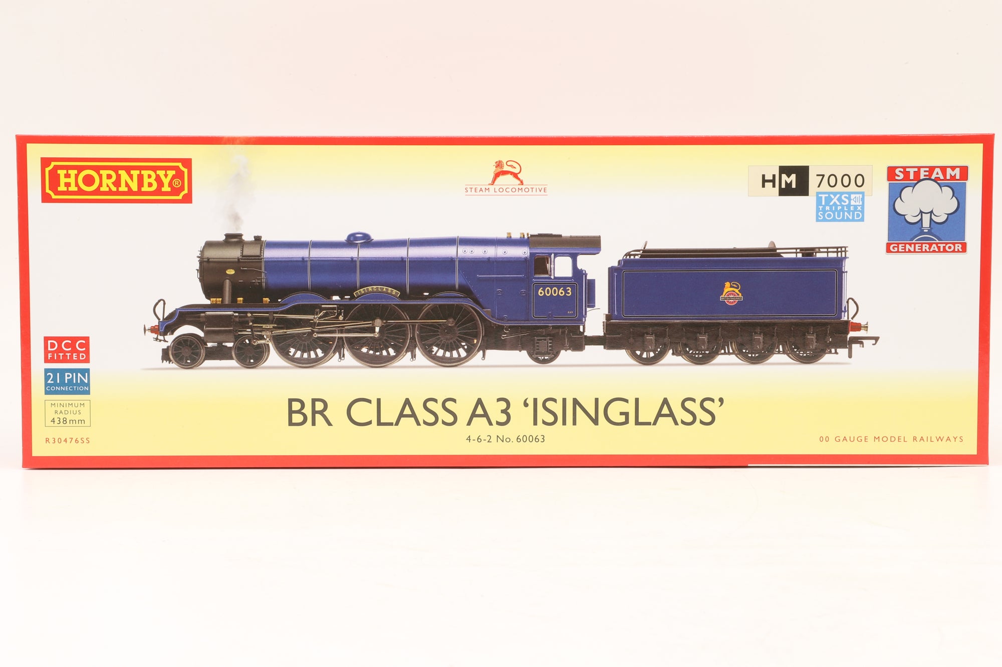 Hornby OO R30476SS Class A3 '60063' 'Isinglass' BR Blue E/C DCC Sound With Steam Generator