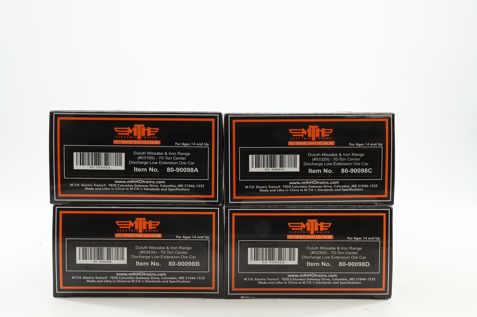 MTH HO 80-90095 4-Pack of 70T Centre Discharge Ore Cars in DMIR Livery