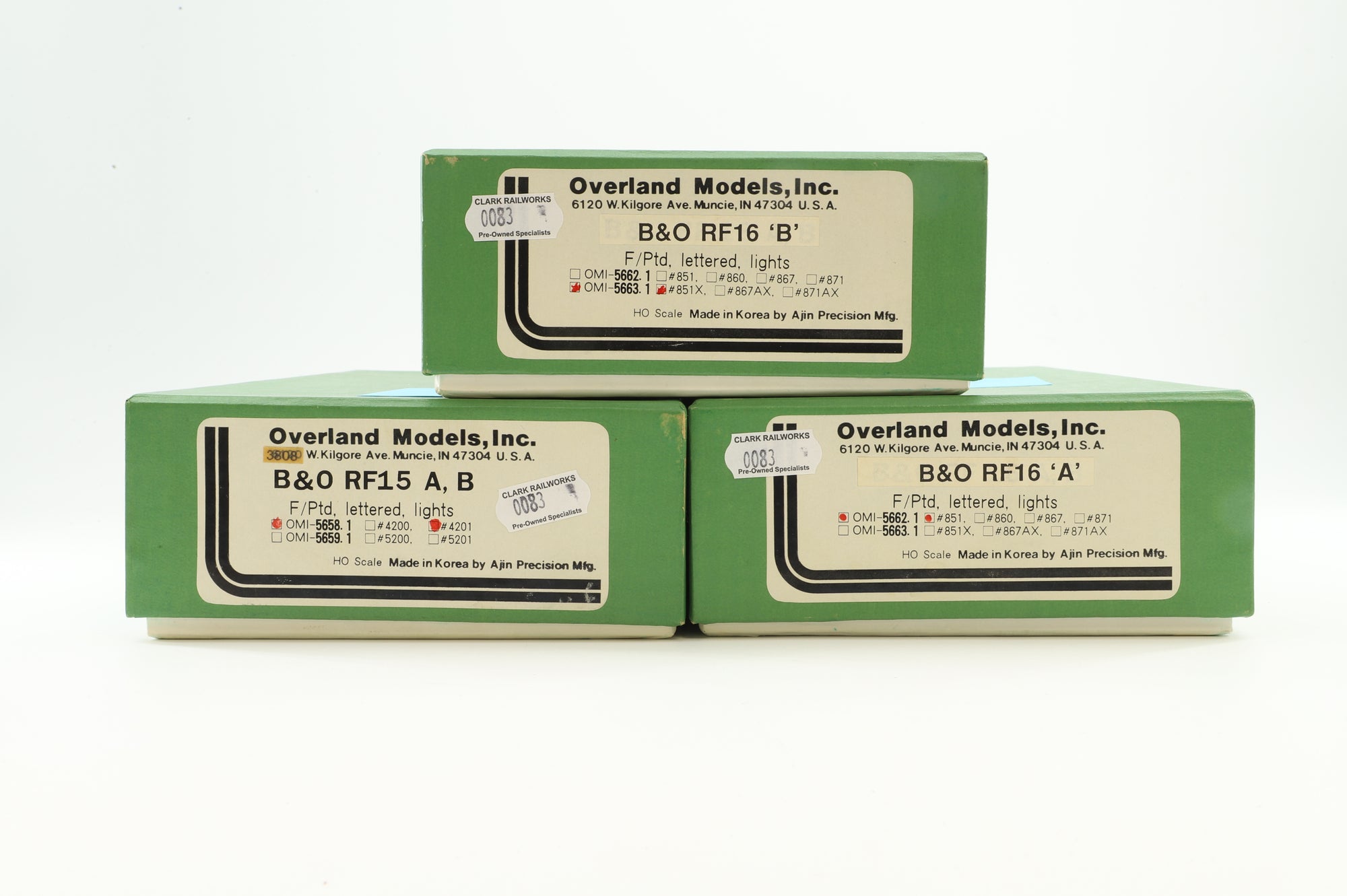 Overland Models HO Brass OMI-5662.1/3.1 Diesel loco set B&O RF-16 'Sharknose' RF16A/RFB16B/RF15A(5658.1) Set