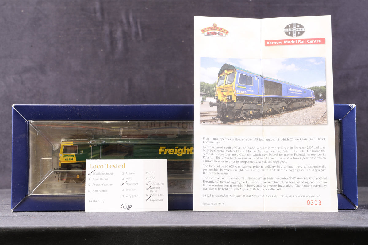 Bachmann OO 32-979Z Class 66 &#39;66598&#39; Freightliner Ltd Ed 303, DCC Sound