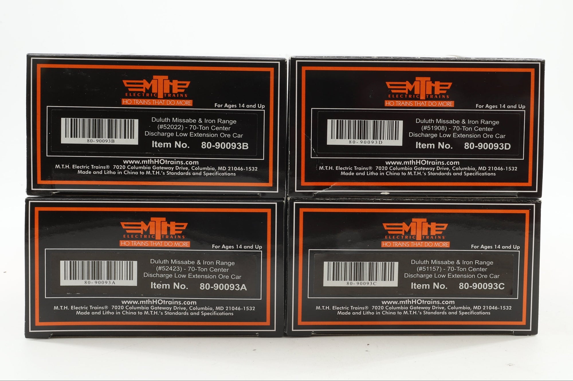 MTH HO 80-90097 Duluth Missabe & Iron Range 70T Centre Discharge Low, Extension Ore Car, 4-Car Set Mini-Quad Set, Pro-Weathered