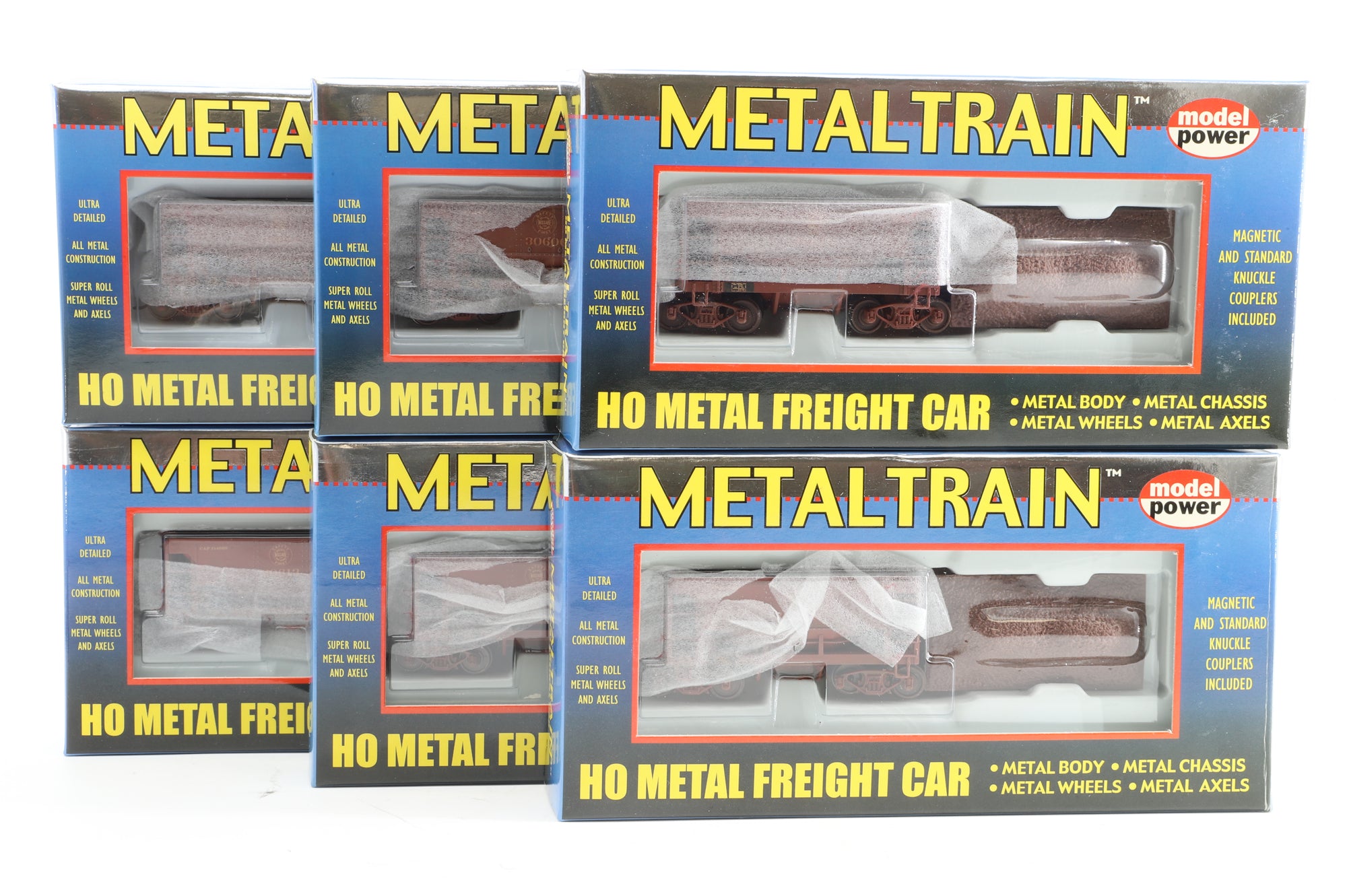 Model Power Metal Trains Rake of 6 U-29 Metal Ore Cars in DMIR Brown - Pro-Customised/Weathered