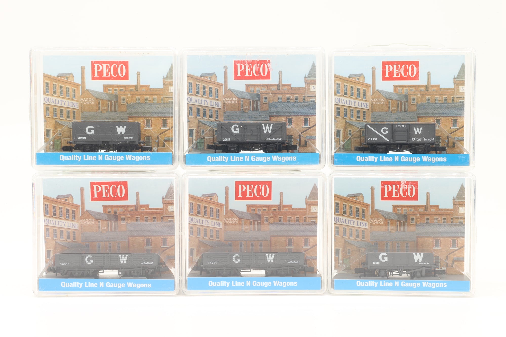 Peco N Rake of 6 Plank Wagons GW Dark Grey
