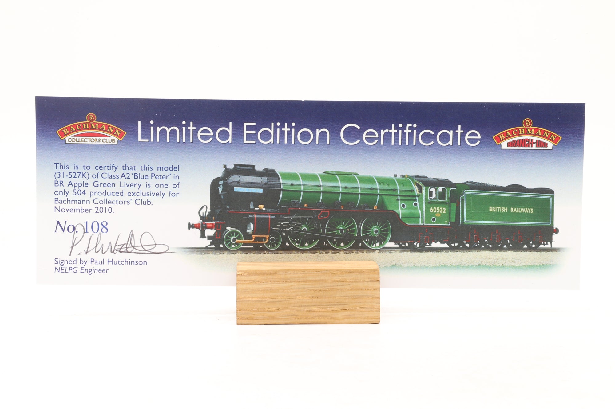 Bachmann OO 31-527K Class A2 '60532' 'Blue Peter' BR Apple Green Ltd Ed 108/ 504