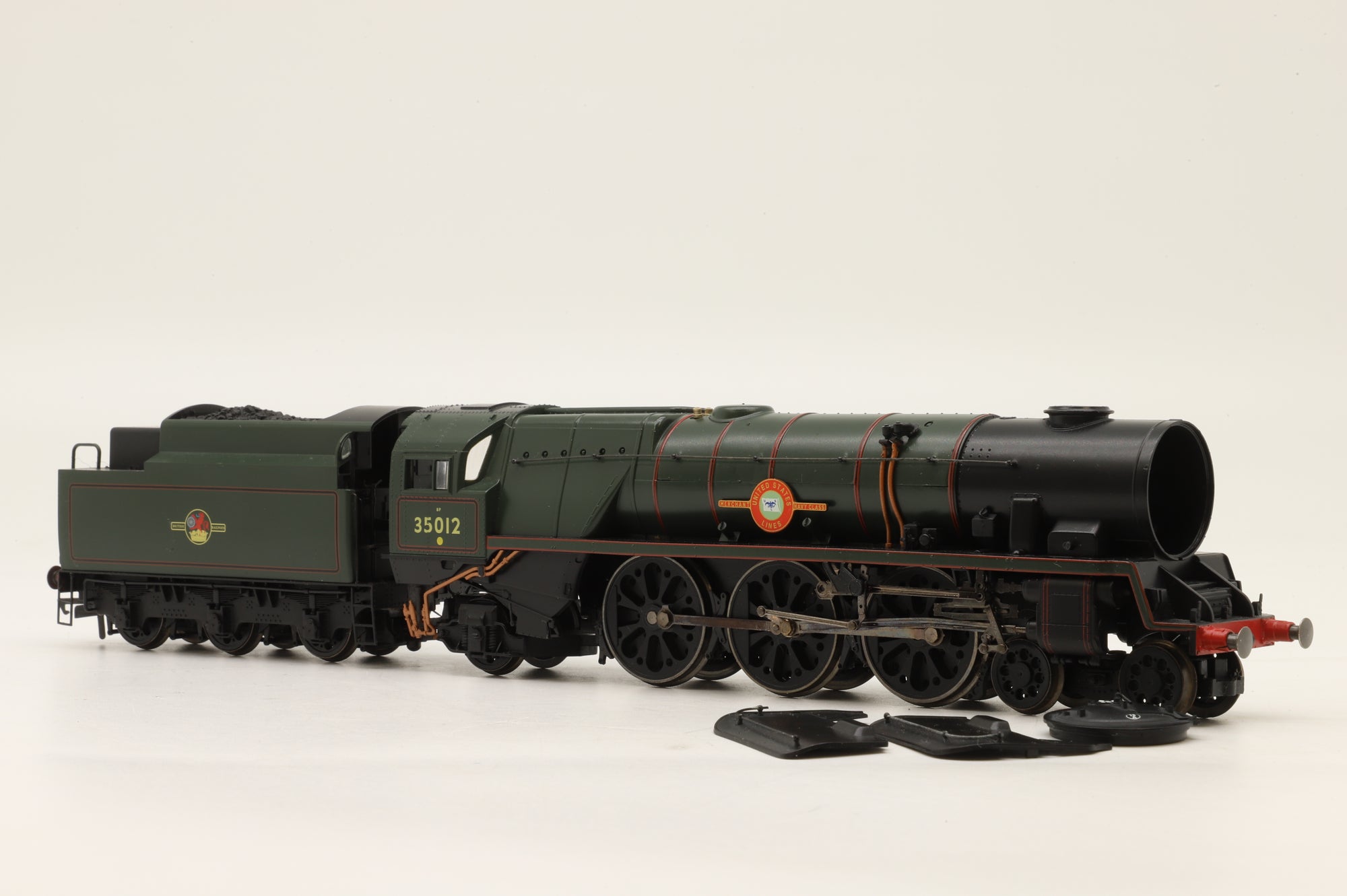 WORKSHOP Hornby OO Merchant Navy Class '35012' 'United States Lines' BE Lined Green L/C DCC Fitted Non Runner