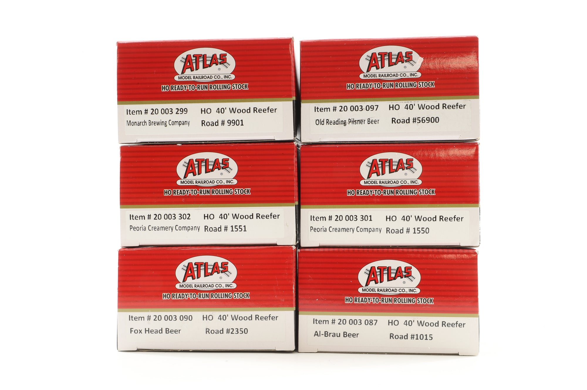 Atlas HO Rake Of 6 40' Wood Reefer Road Wagons Inc. 20 003 097, 301, 087, 299, 302 & 090