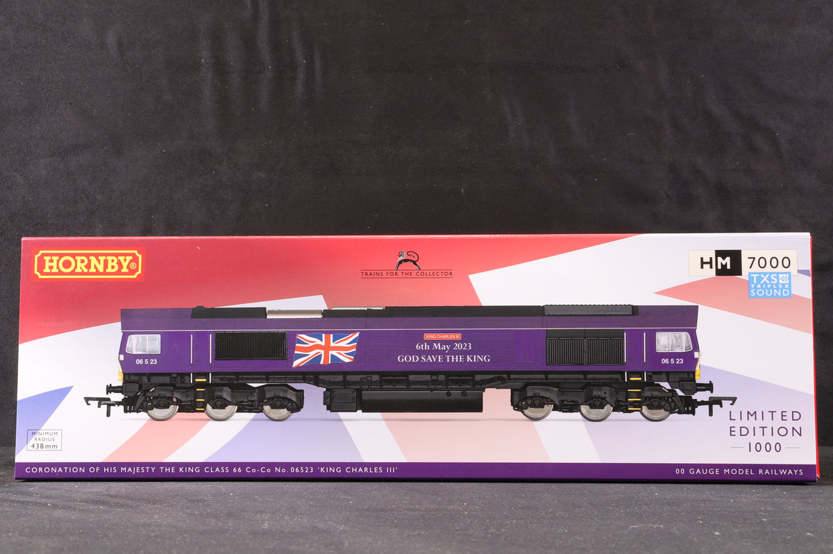 Hornby OO R30238TXS Coronation of His Majesty The King Class 66 Co-Co &#39;King Charles III&#39; 06523 Club Exclusive Ltd. Ed.