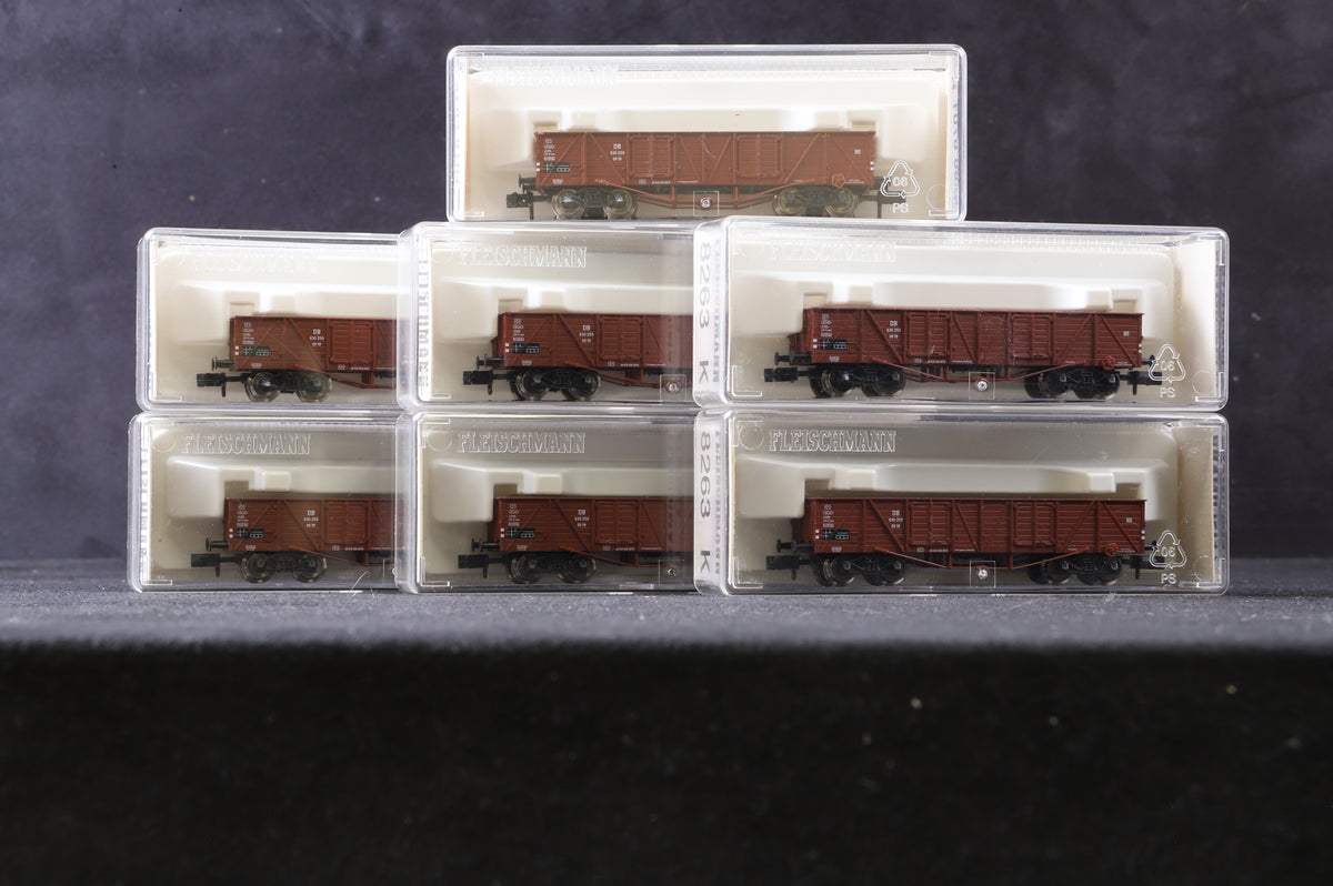 Fleischmann N 8263k Rake Of 7 Low Sided DB Wagons