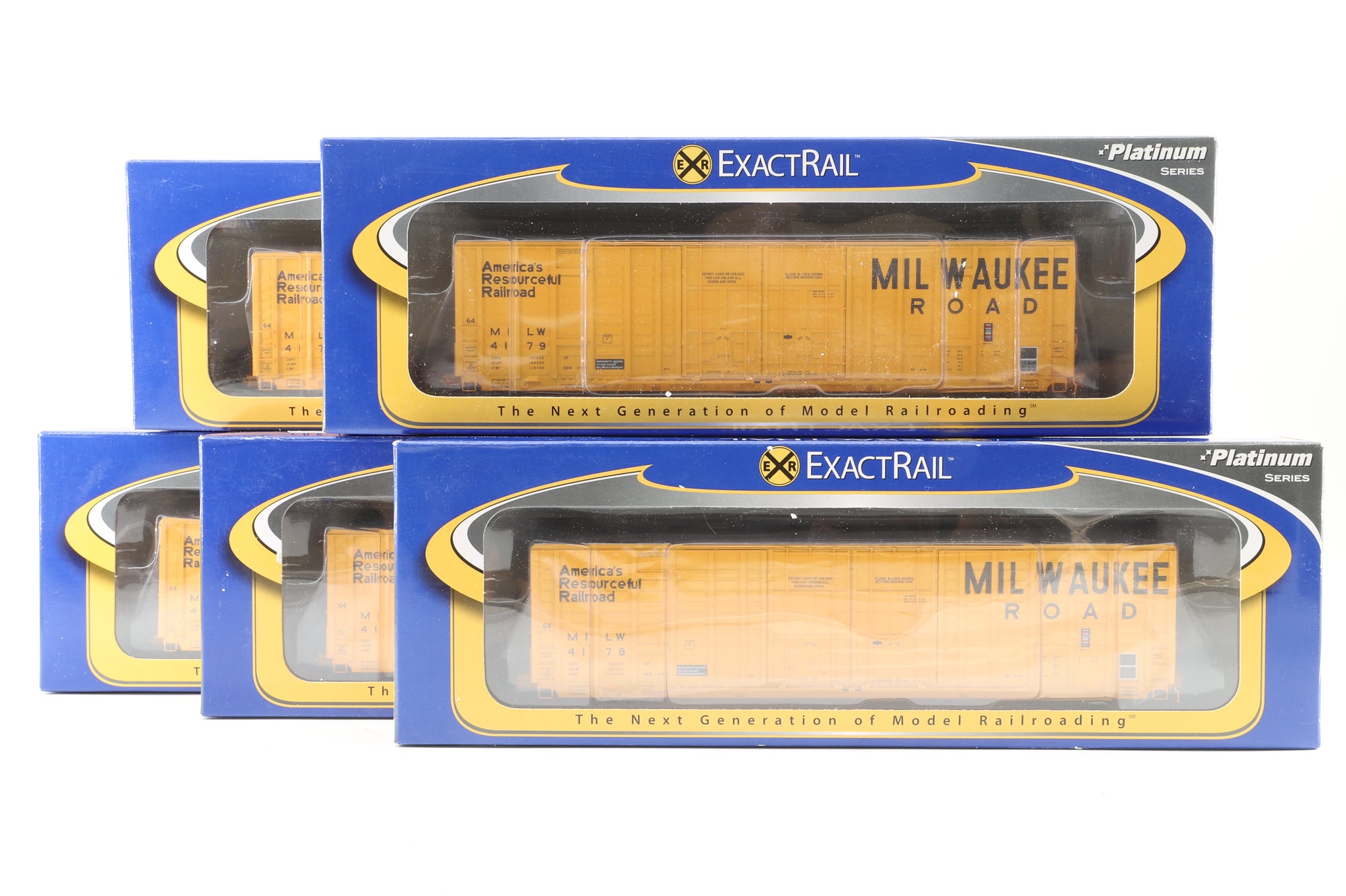 Exact Rail HO Rake Of 5 Milwaukie Road Waffle Box Cars Inc. EP806136, EP806138, EP806139, EP806137 & EP8061310