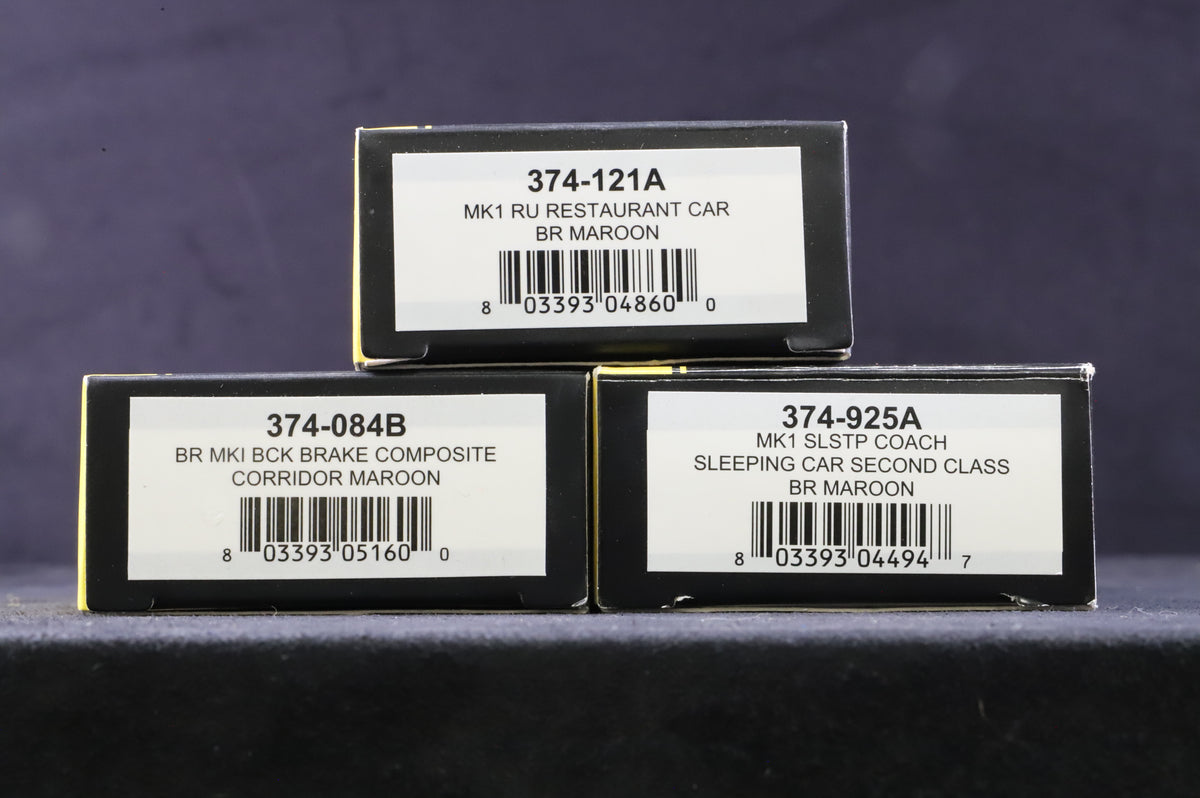 Graham Farish N Rake Of 3 BR Mk1 Maroon Lined Coaches Inc. 374-121A, 925A &amp; 084B