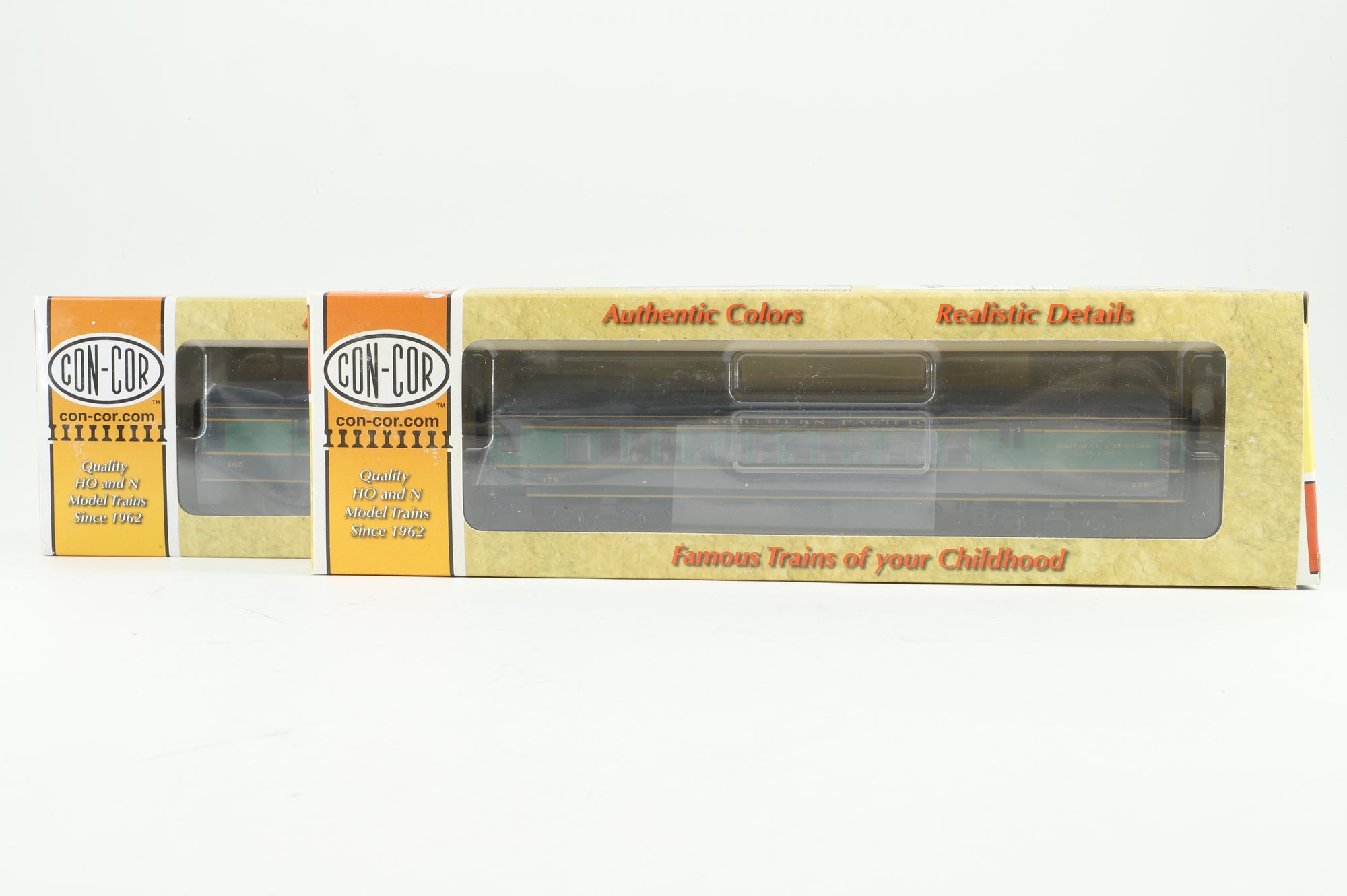 Con-Cor HO Pair of Hwt Pass. 'Pine Tree' North Pac. Cars, Inc. 0001-094325 (2) & 0001-094375 (1)