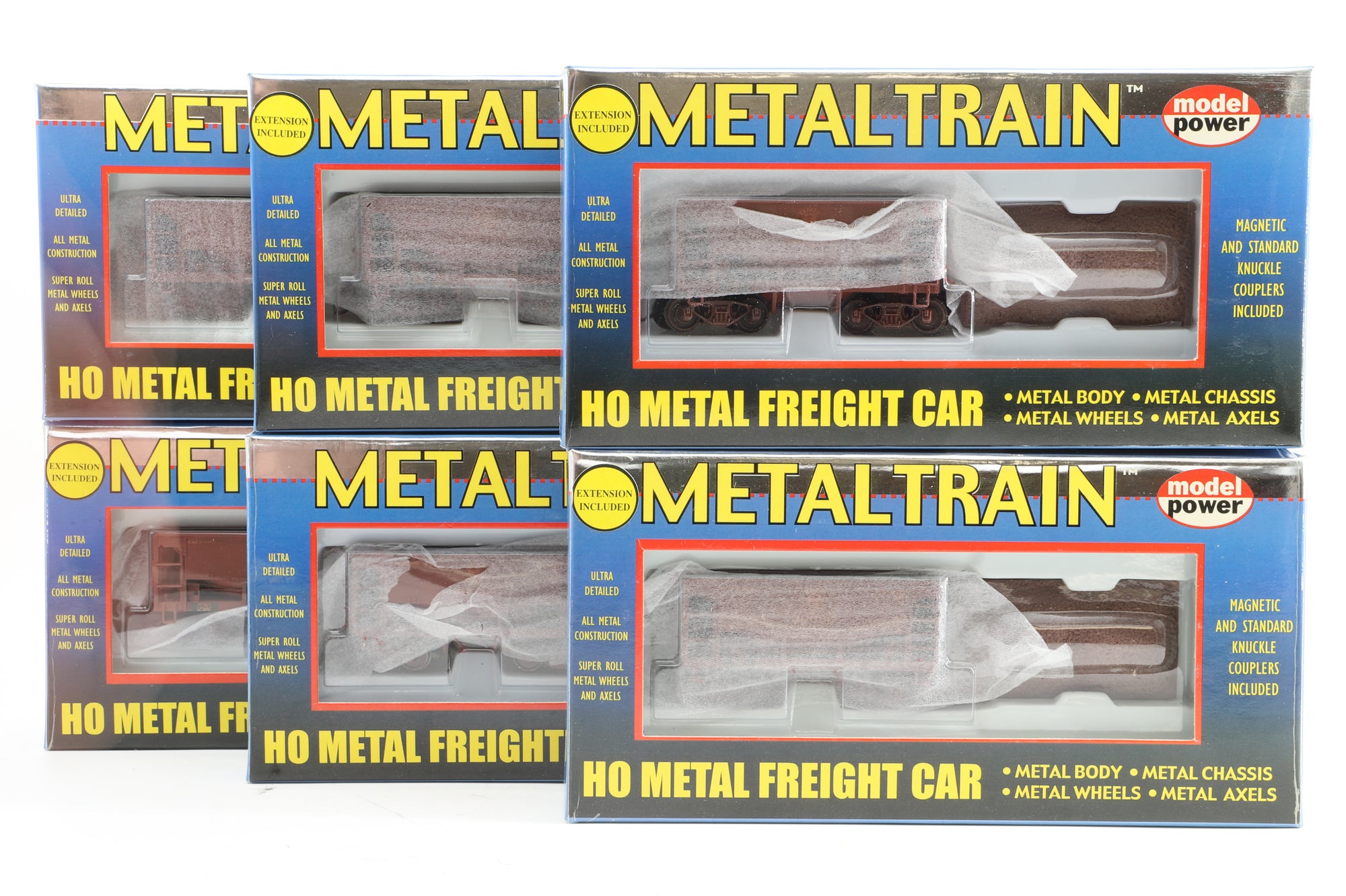 Model Power Metal Trains Rake of 6 U-29 Metal Ore Cars in DMIR Brown - Pro-Customised/Weathered