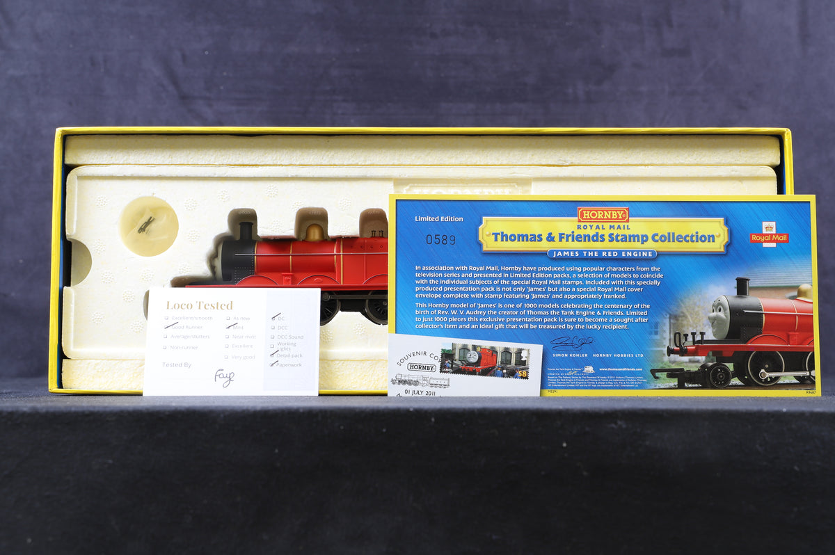 Hornby OO R9687 &#39;James&#39; The Red Engine, The Royal Mail Thomas &amp; Friends Stamp Collection, Ltd. Ed. 589/1000