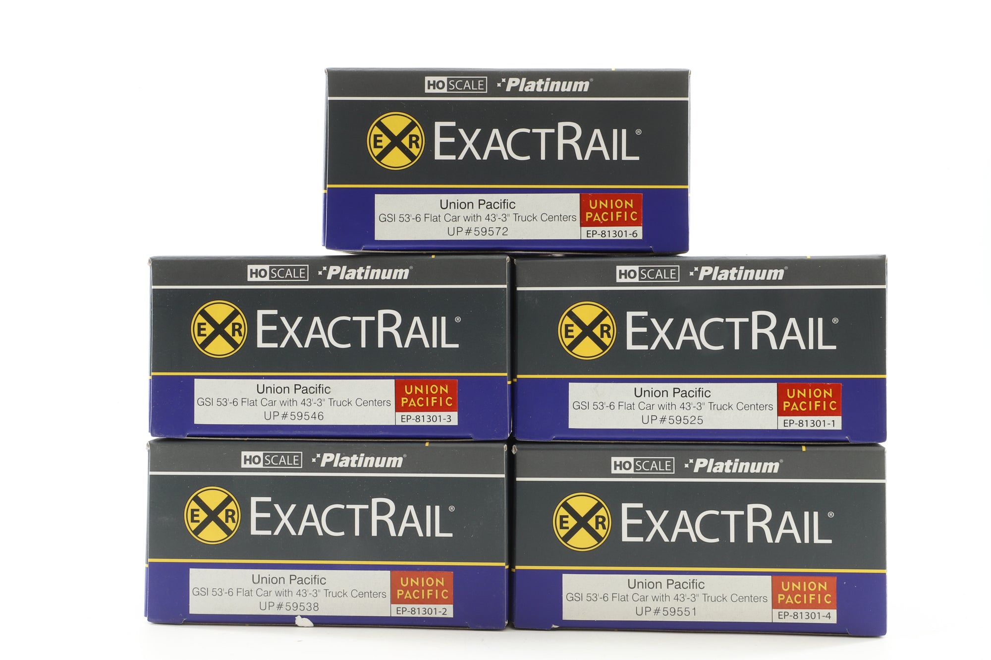 Exact Rail HO Rake Of 5 UP GSI 53'-6 Flat Cars Inc. EP-81301-2, 81301-3, 81301-6, 81301-1 & 81301-4