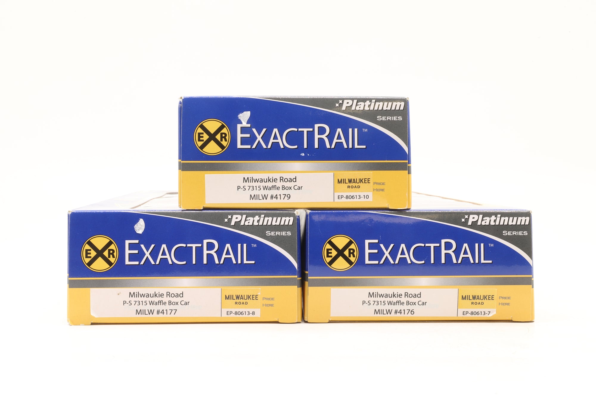 Exact Rail HO EP-80613-7/8/10 P-S 7315 Waffle Box Cars in Milwaukee Road Yellow