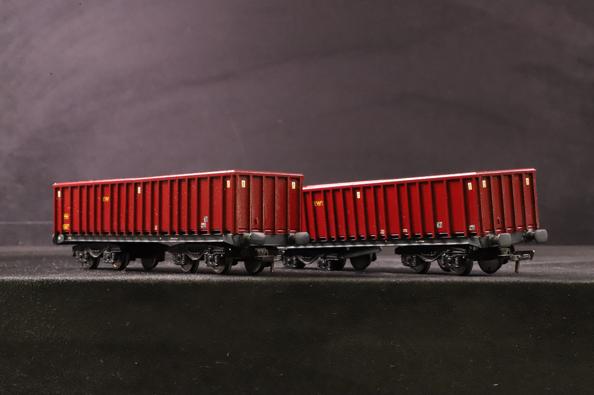 Kit Built OO Pair Of EWS MBA Bogie Wagons With Loads