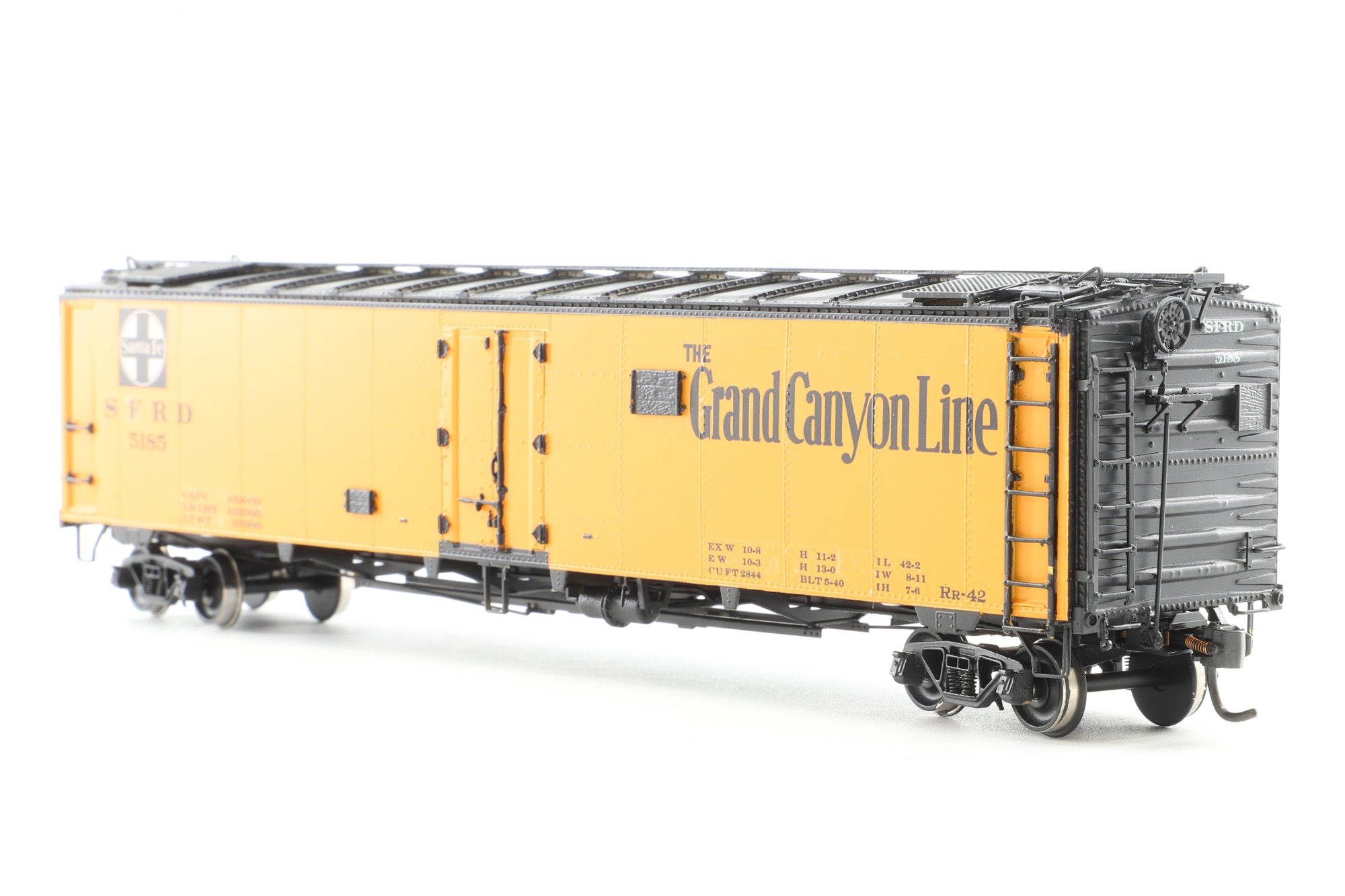 Overland Models HO Brass 3285 50' Ice Bunker Refrigerator. Car No.5185 in Santa Fe 'Grand Canyon Line' Orange