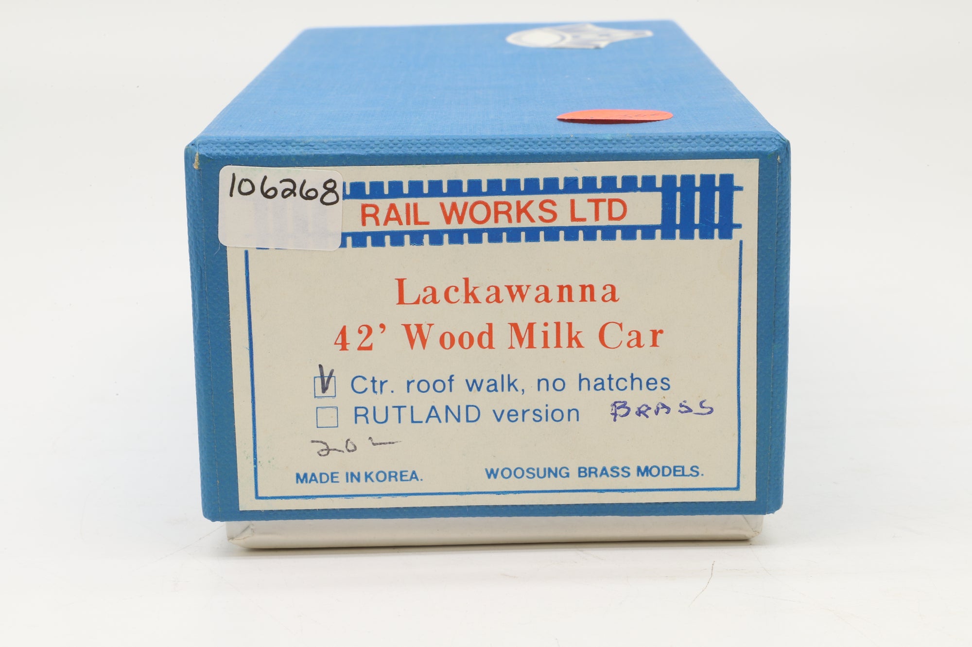Rail Works Ltd/Woosung Brass Models HO Brass Lackawanna 42' Wood Milk Car, Ctr. roof walk, no hatches, Plain Brass