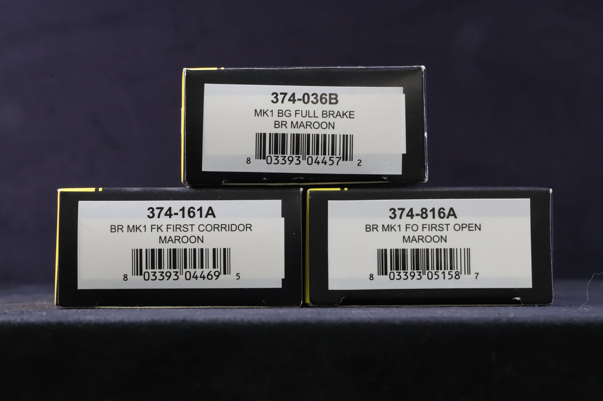 Graham Farish N Rake Of 3 BR Mk1 Lined Maroon Inc. 374-161A, 816A &amp; 036B