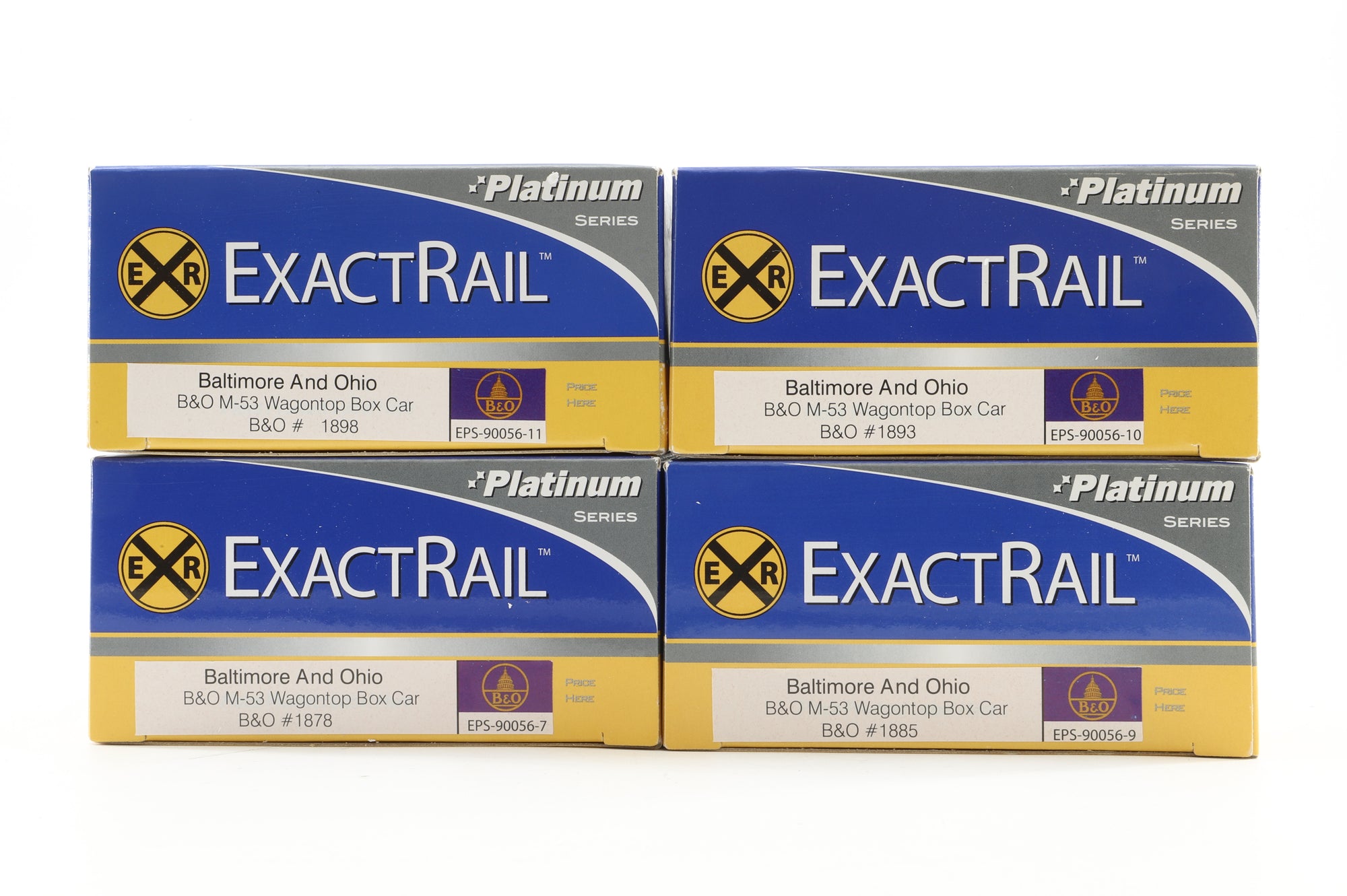 Exact Rail HO Rake Of 4 Baltimore & Ohio Wagontop Box Cars Inc. EPS-90056-11, 10, 9 & 7