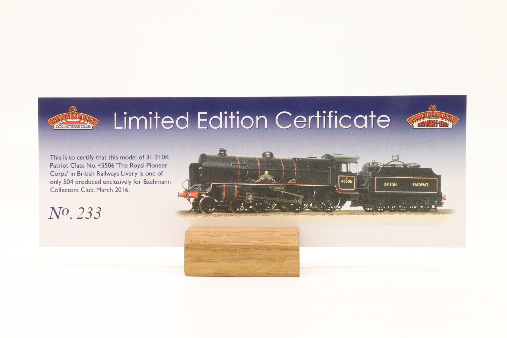 Bachmann OO 31-210K Patriot Class No. 45506 'The Royal Pioneer Corps' BR Lined Black Bachmann Collectors Club Exclusive