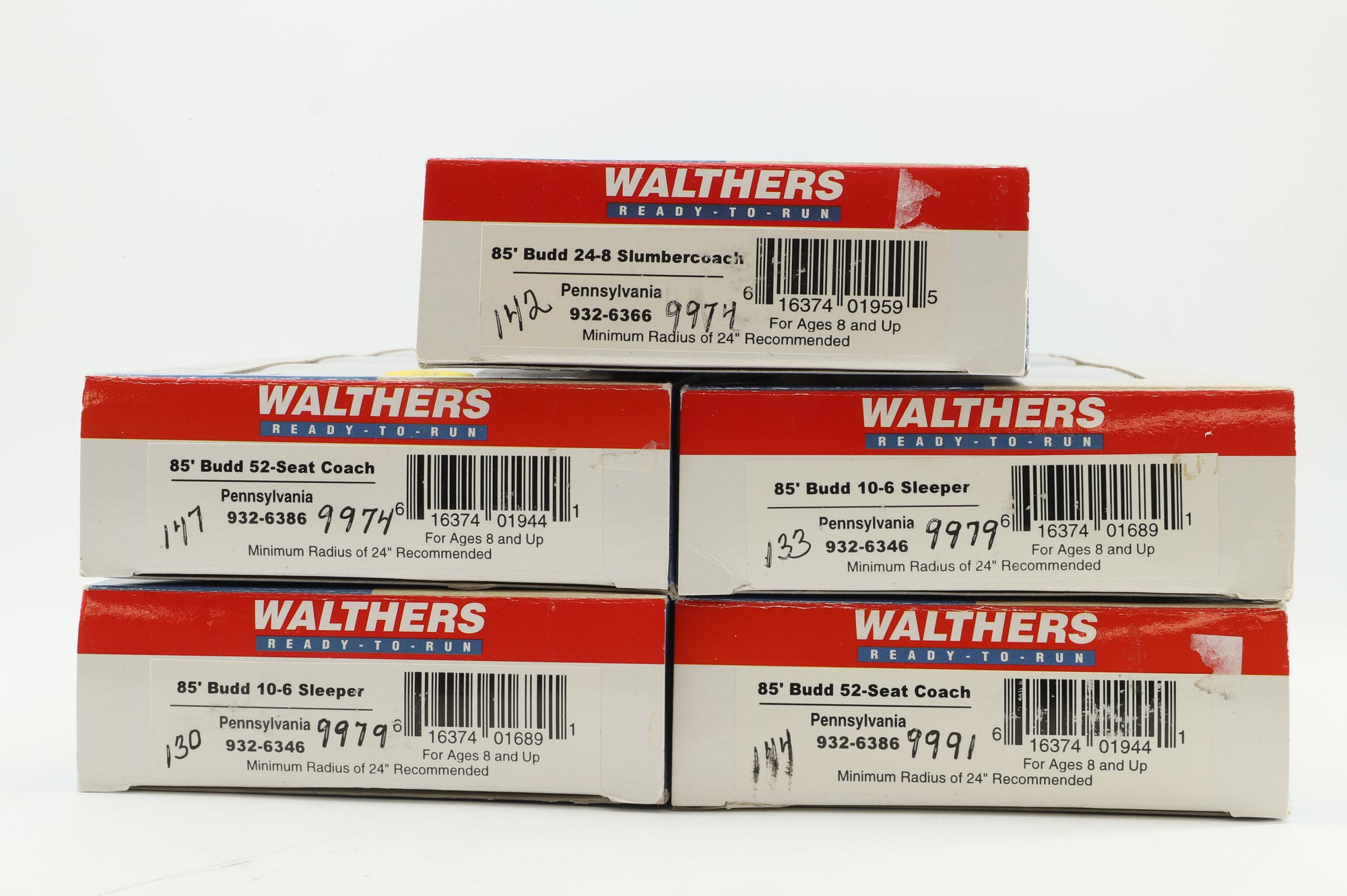 Walthers HO Rake Of 5 85' Pennsylvania Coaches Inc. 932-6346, 932-6386, 932-6366, 932-6386 & 932-6346