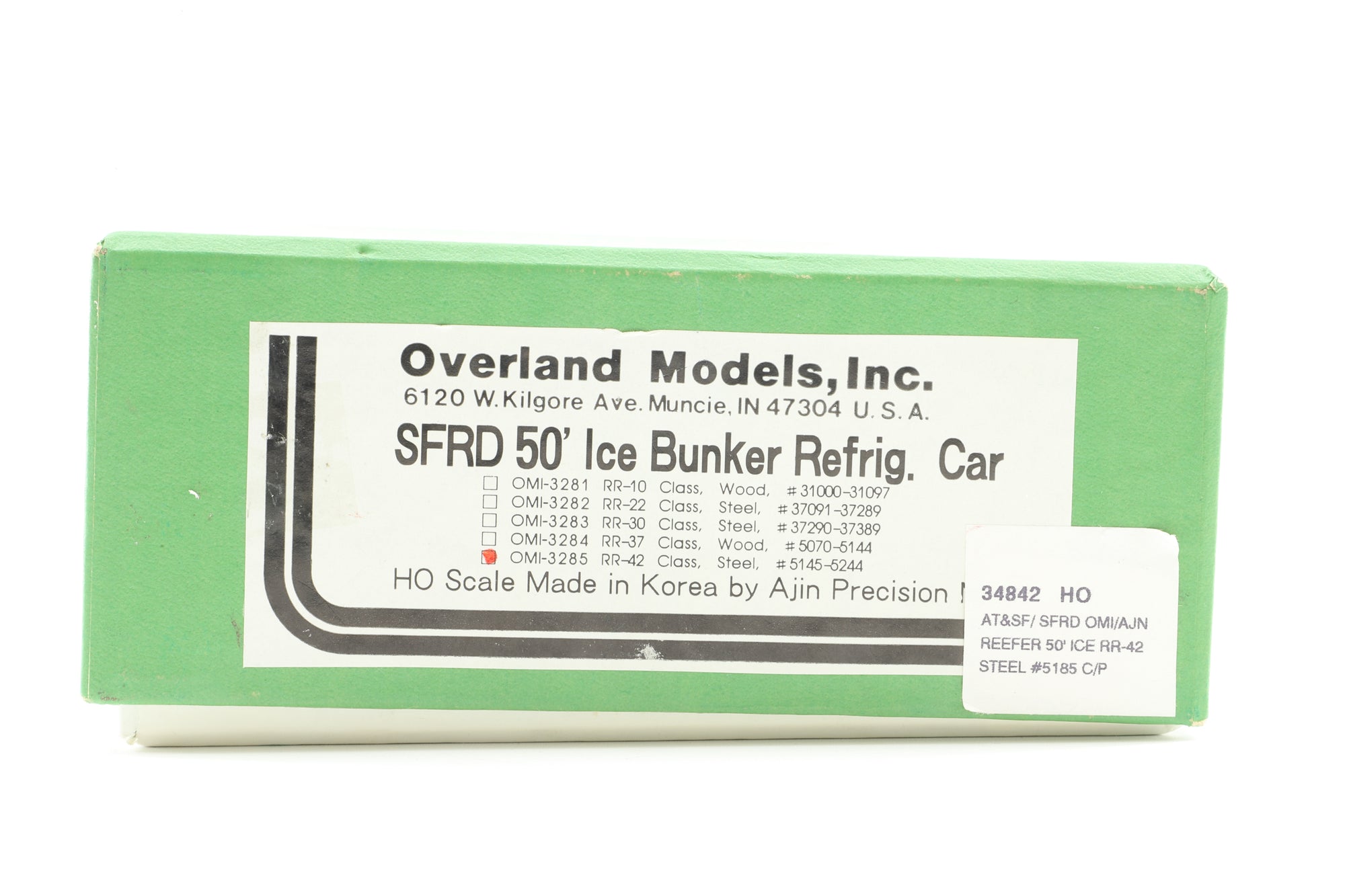 Overland Models HO Brass 3285 50' Ice Bunker Refrigerator. Car No.5185 in Santa Fe 'Grand Canyon Line' Orange