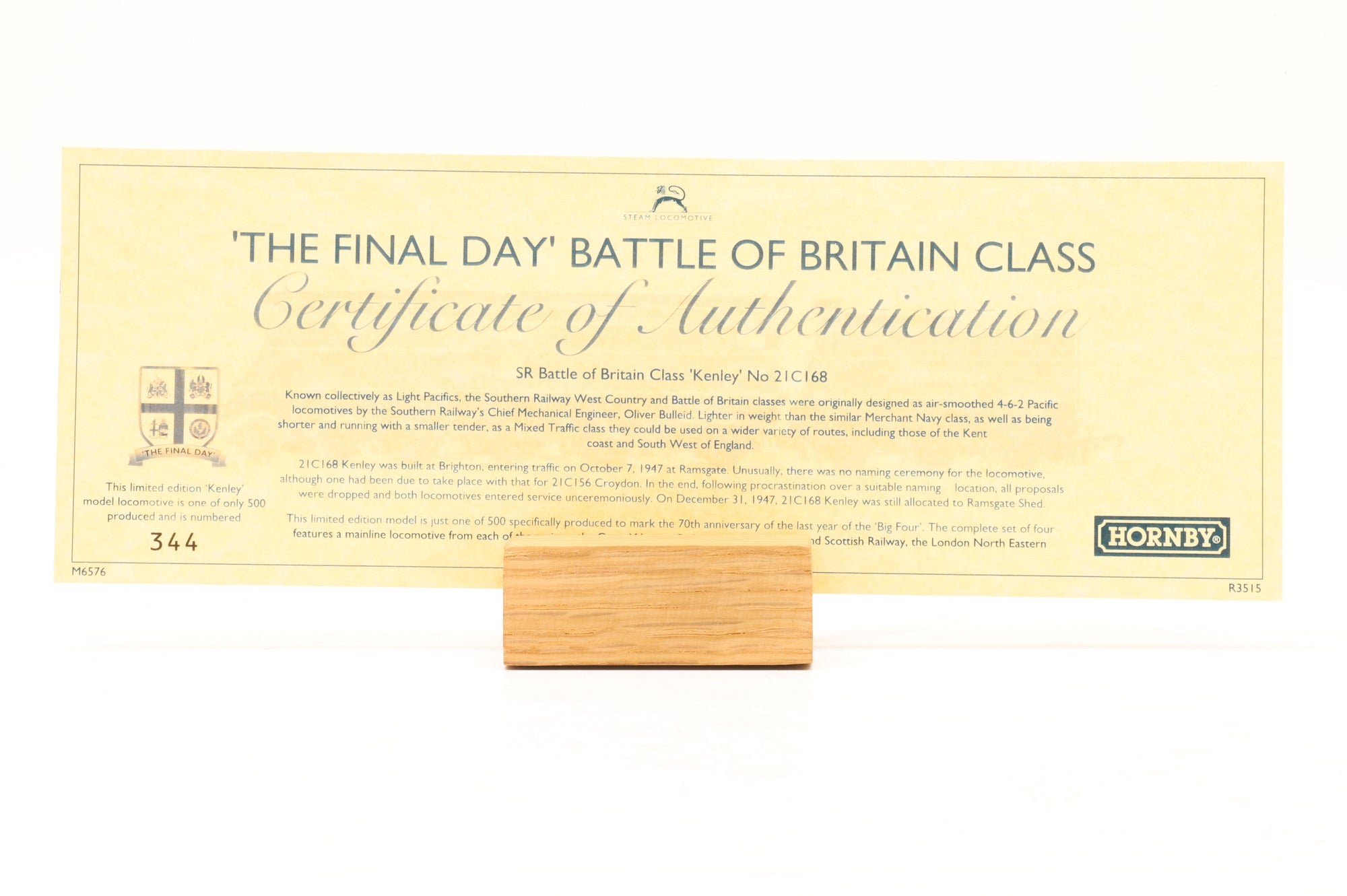 Hornby OO R3515 Battle of Britain 'Kenley' '21C168' SR Green Ltd Ed 344/500 DCC Sound