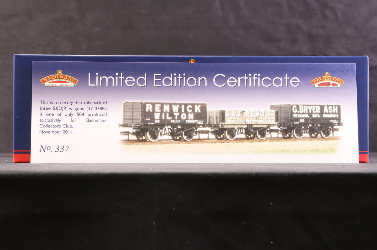 Bachmann OO 37-078K Set of 3 Plank Wagons S&amp;DJR Excl. Bachmann Collectors&#39; Club