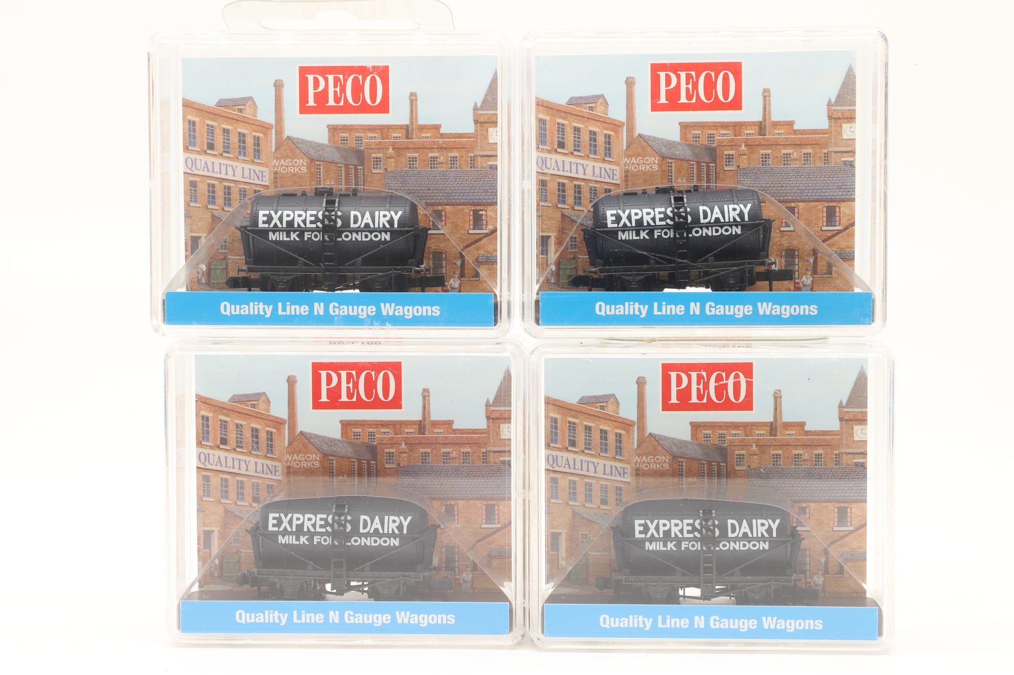 Peco N NR-P168 Rake of 4 10ft Milk Tank Wagon Express Dairies