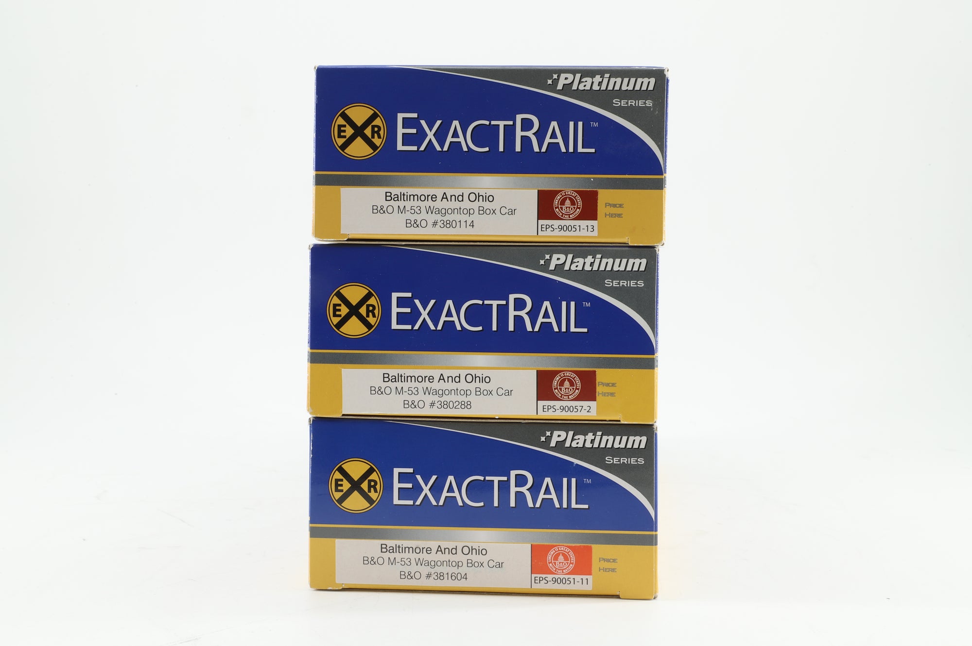 Exact Rail HO Rake Of 3 B&O M-53 Wagontop Box Cars Inc. EPS-90051-13, 90057-2 & 90051-11