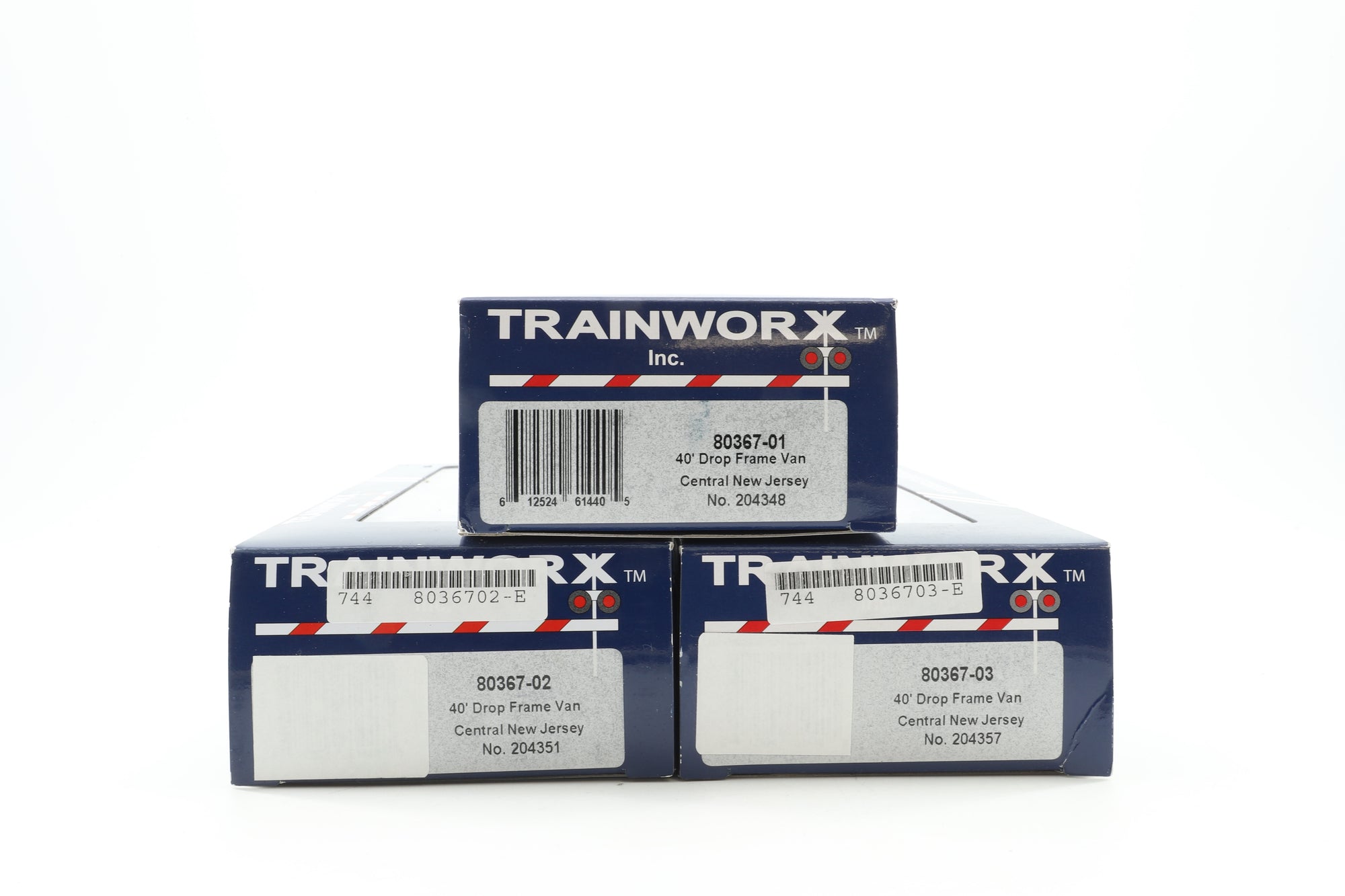 Trainworx HO Rake Of 3 40' Drop Frame Central New Jersey Vans Inc. 80367-01, 80367-02 & 80367-03
