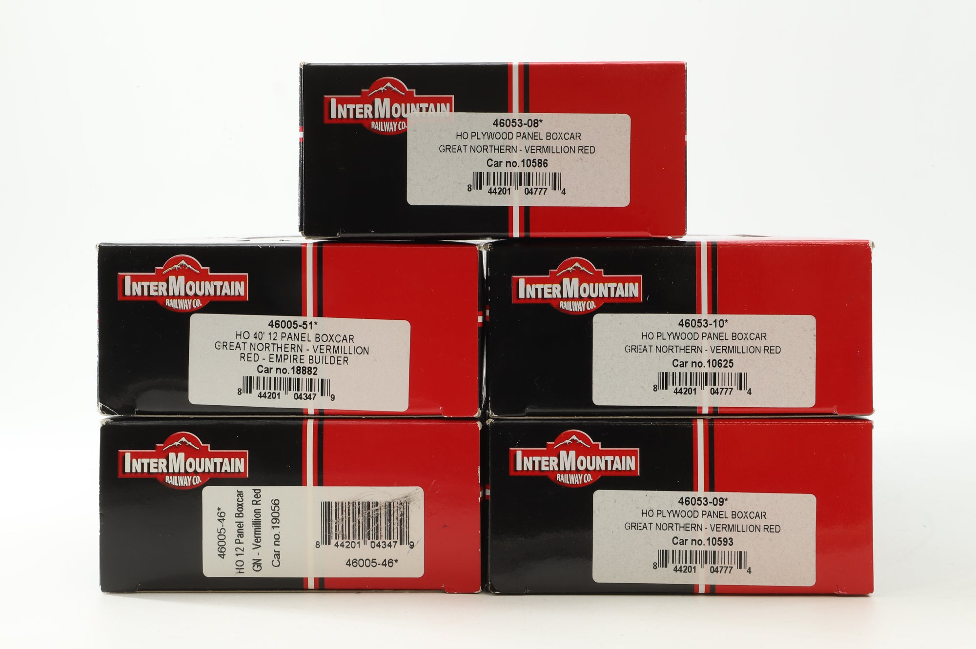 Intermountain HO Rake Of 5 GN Panel Box Cars Inc. 46053-08, 46053-10, 46053-09, 46005-51 & 46005-46