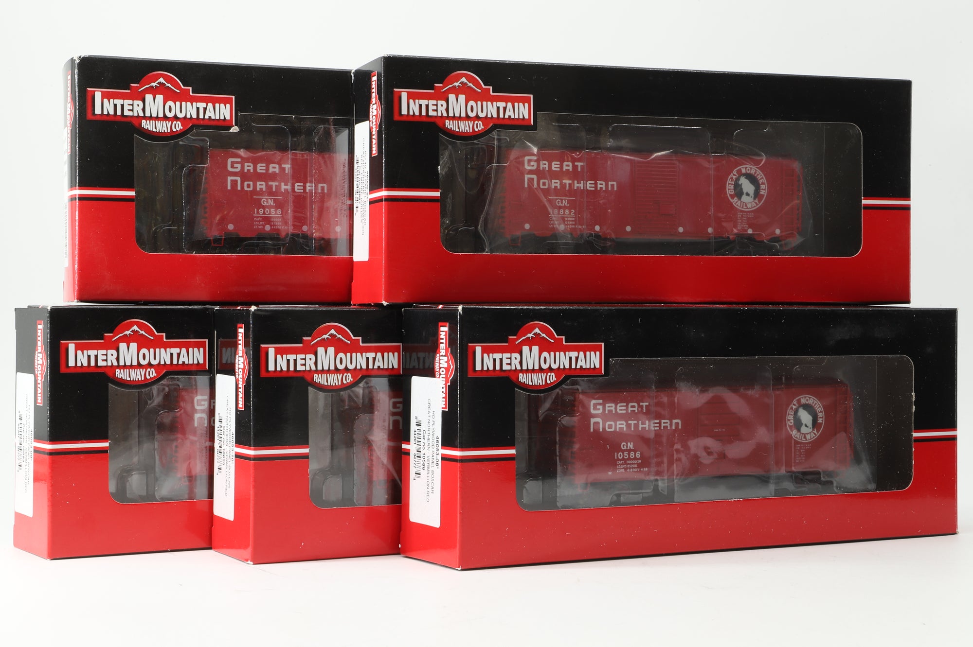 Intermountain HO Rake Of 5 GN Panel Box Cars Inc. 46053-08, 46053-10, 46053-09, 46005-51 & 46005-46