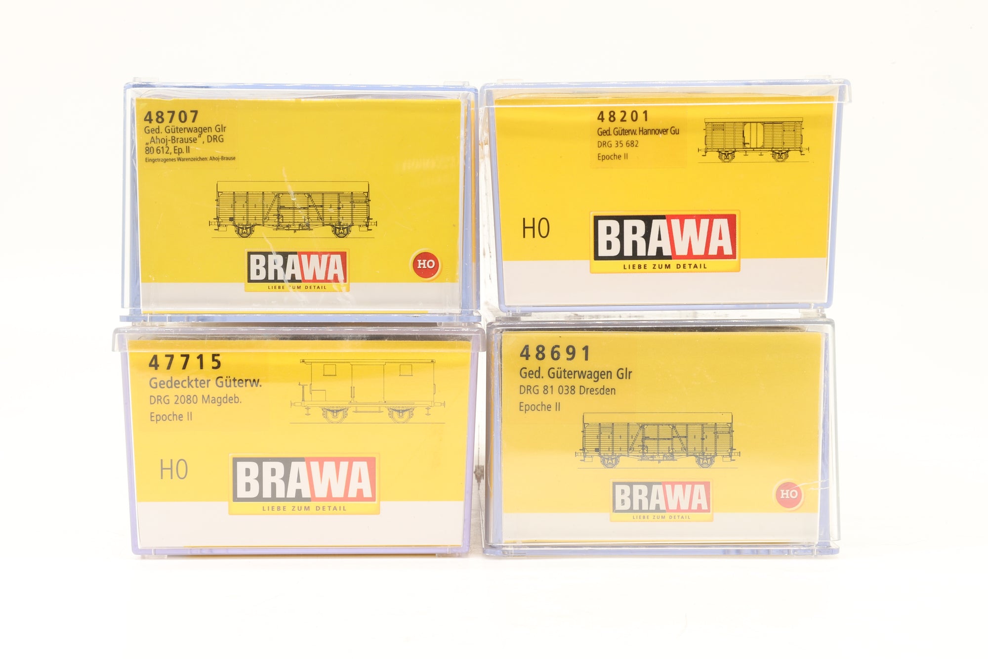 Brawa HO Rake Of 4 DRG Wagons Inc 48201, 48691, 48707 & 47715