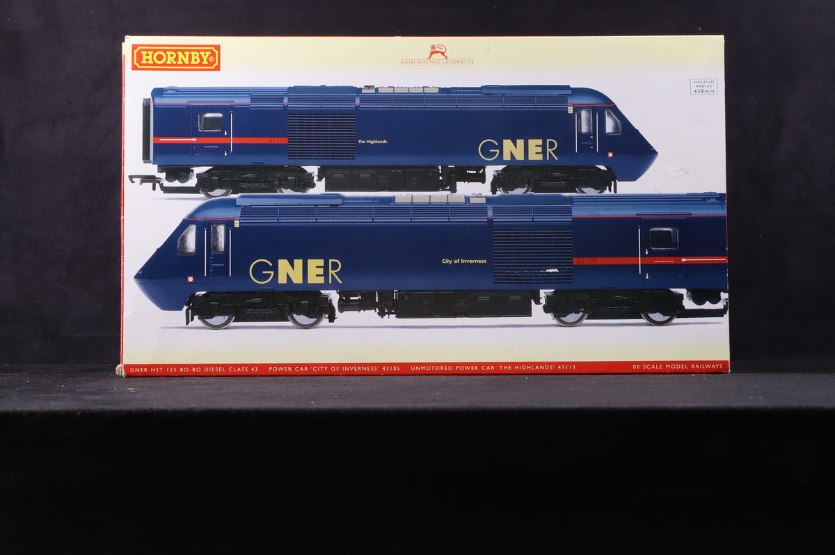Hornby OO R2703 Class 43 HST Set 43113 &#39;The Highlands&#39; &amp; 43105 &#39;City of Inverness&#39; in GNER Livery