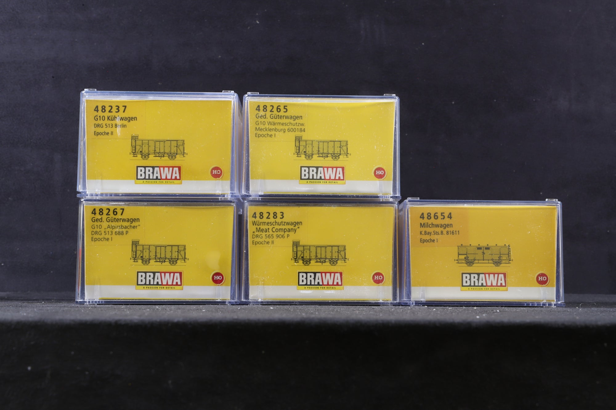 Brawa HO Rake of 5 Mixed Freight Wagons, Inc. 48237, 265, 267, 283 & 654