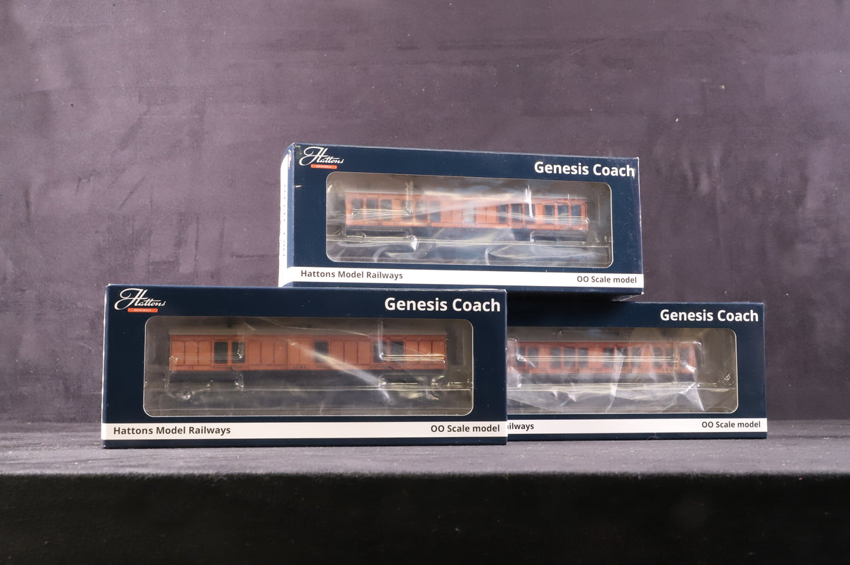 Hattons OO H4C12/6FB/6FL-1301 Rake of 3 6/4 Wheel LSWR Coaches in Lined Brown/Umber