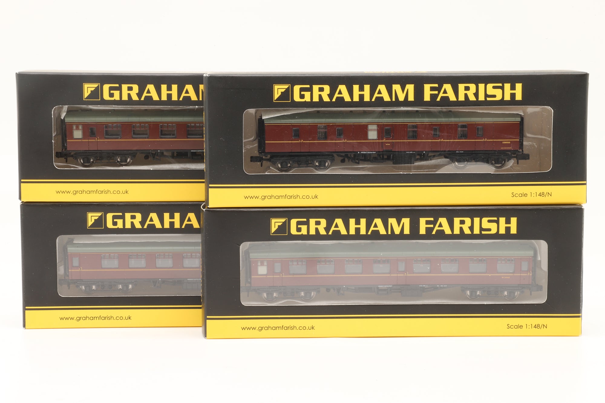 Graham Farish N Rake of 4 Mk1 BR Maroon Coaches