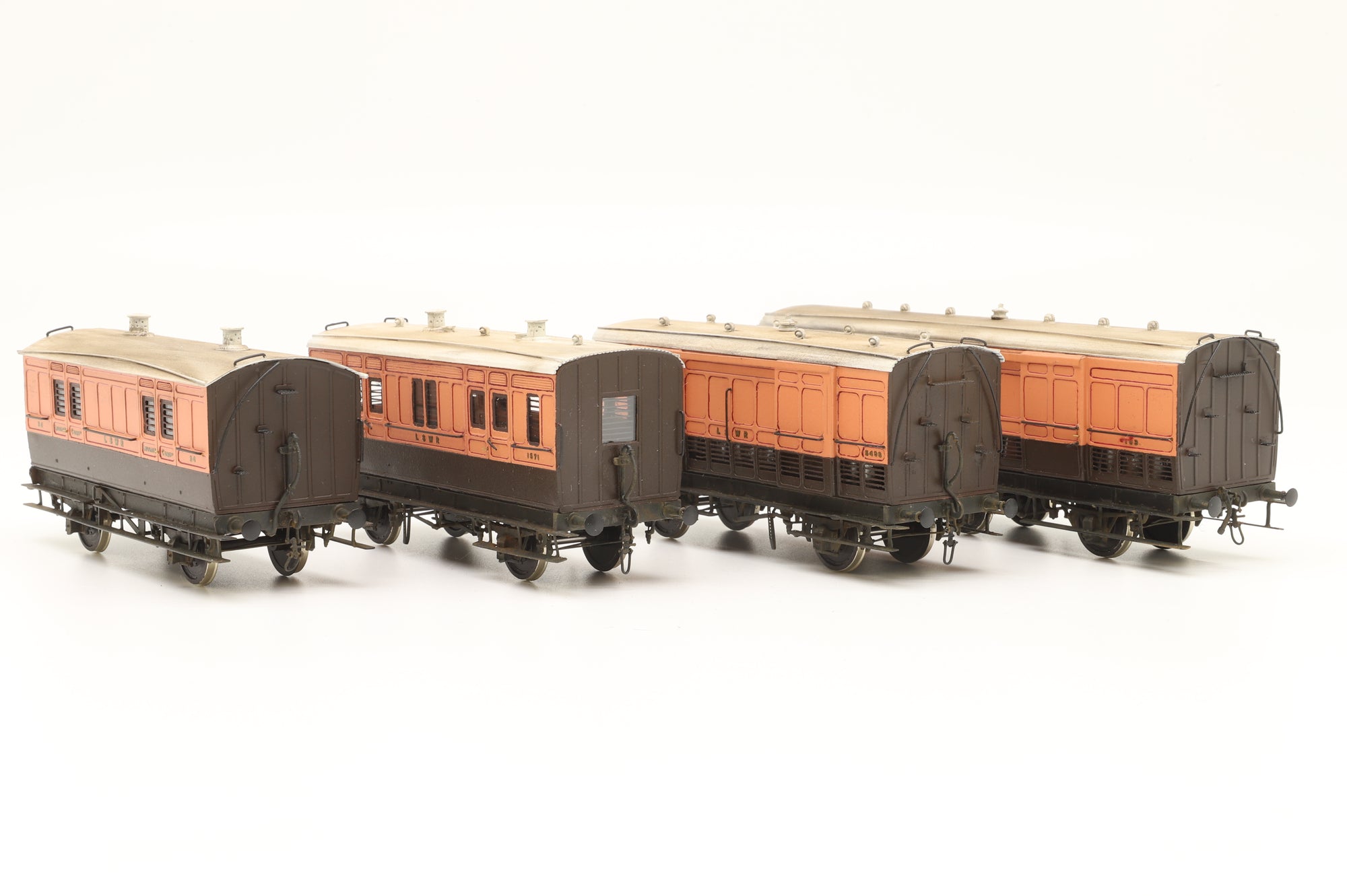Kit Built P4 Rake of 4 LSWR Luggage Vans, Weathered
