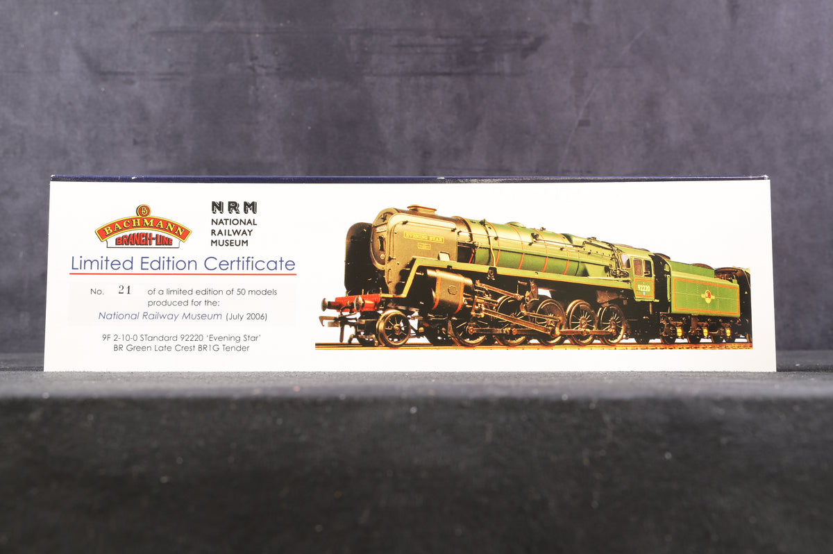 Bachmann OO 32-850 Class 9F Standard &#39;92220&#39; &#39;Evening Star&#39; BR1G Tender BR Green Ltd Ed 21/ 50