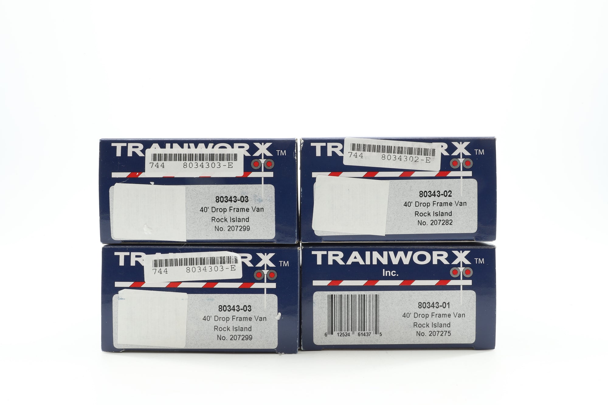 Trainworx HO Rake Of 4 40' Drop Frame Rock Islands Inc. 80343-01, 80343-02 & 80343-3x2