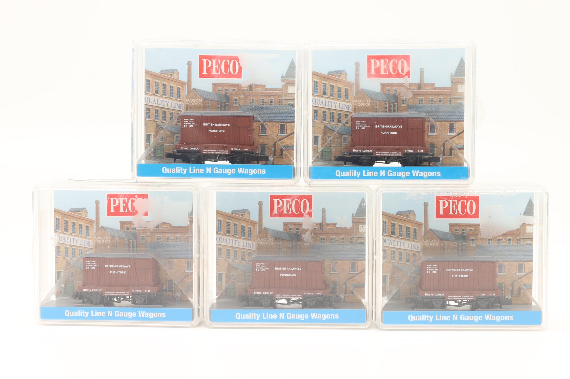 Peco N NR-22 Rake of 5 Conflat Container Wagons BR Furniture Removals