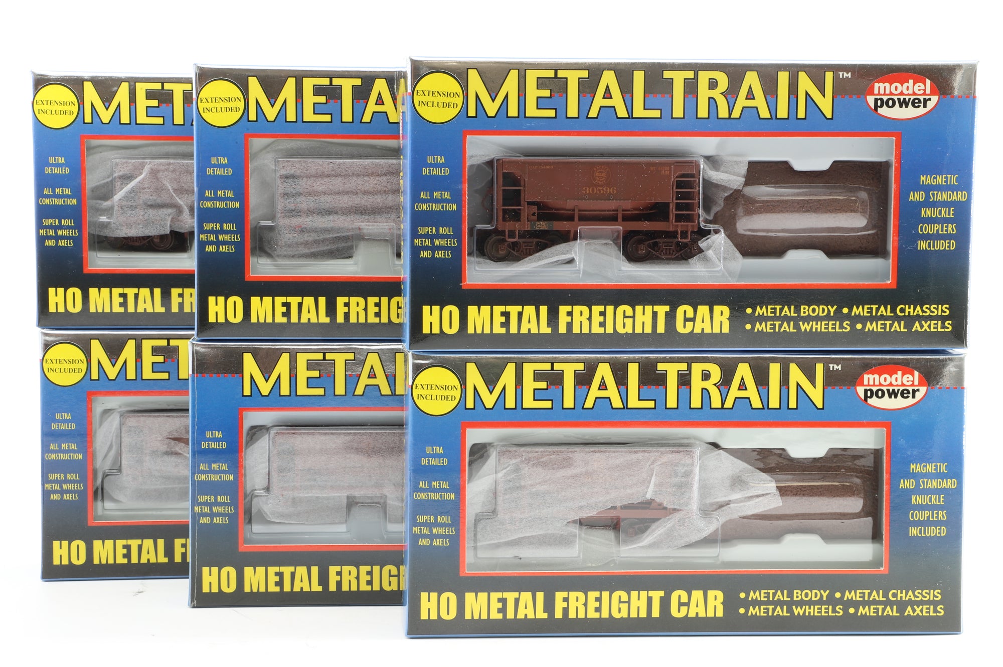 Model Power Metal Trains Rake of 6 U-29 Metal Ore Cars in DMIR Brown - Pro-Customised/Weathered